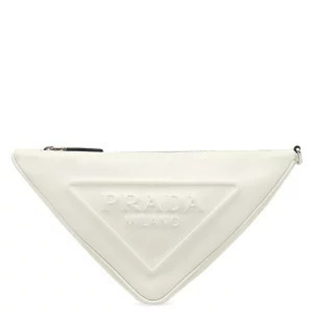 Prada Triangle Clutch Bag Leather Bianco white Pouch